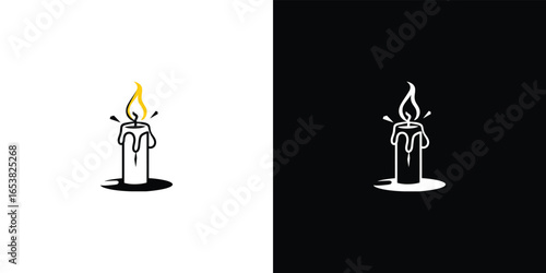 Diptych of a burning candle in white and black backgrounds