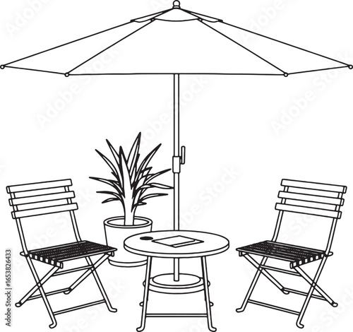Outdoor Patio Furniture Line Art With Umbrella Chairs And Table outdoor furniture garden