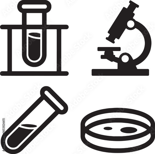 Scientific Laboratory Equipment Icons Including Microscope and Test Tubes science