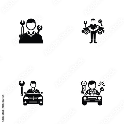 Set of four mechanic and car repair icons