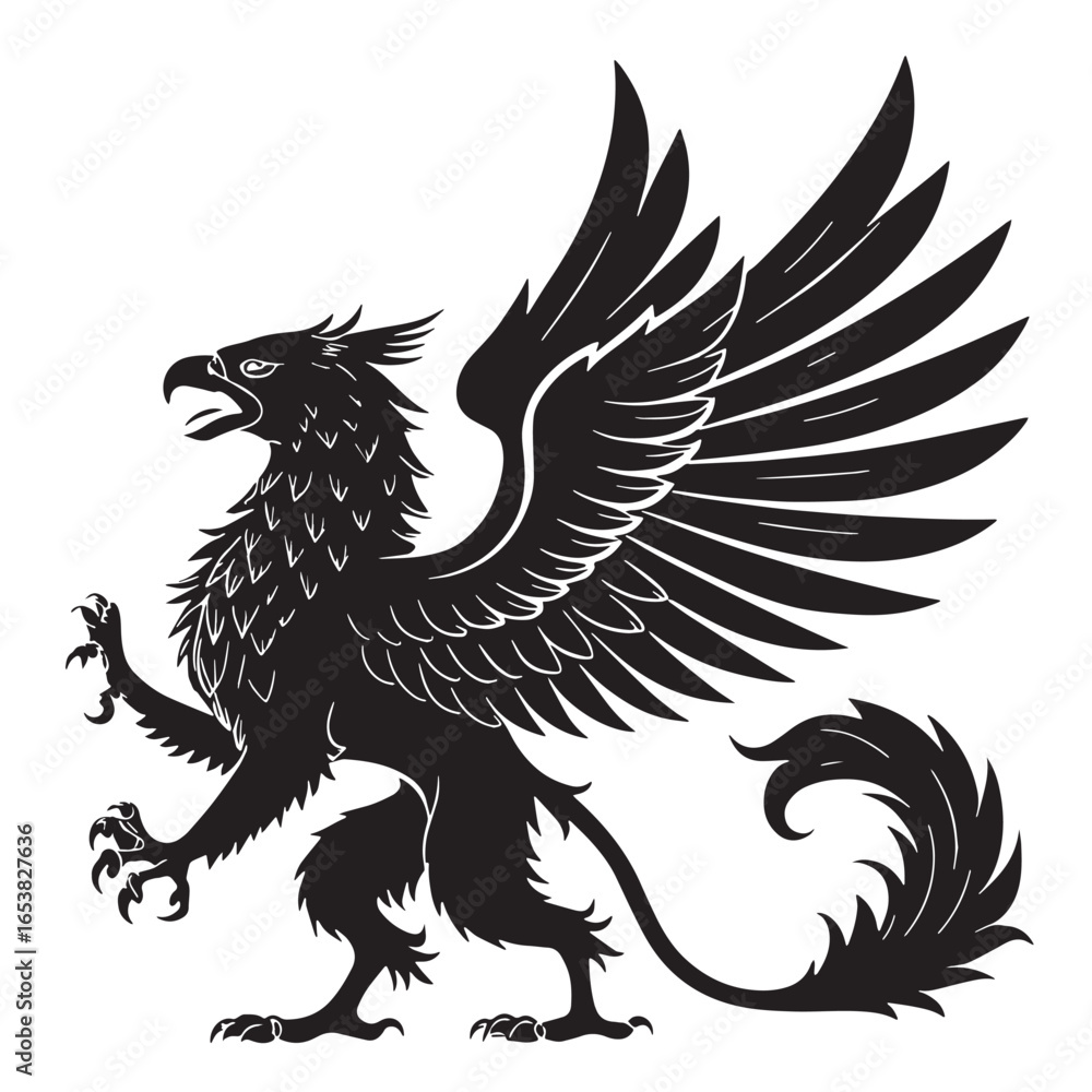 Obraz premium black mythic bird griffin Silhouette Vector, High Quality Illustration on White Background