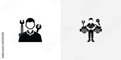 Car mechanic icons showing tools and vehicle repair
