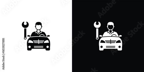 Car mechanic icon with wrench and vehicle