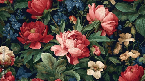 Wallpaper Mural Floral Pattern With Red And Pink Peonies Torontodigital.ca