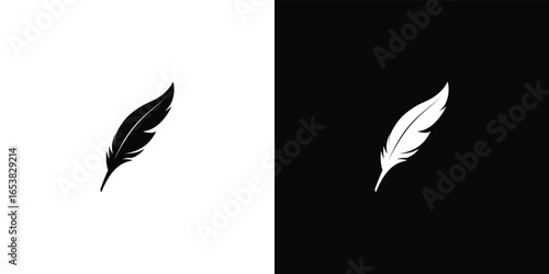 Black and white feather silhouette on contrasting backgrounds