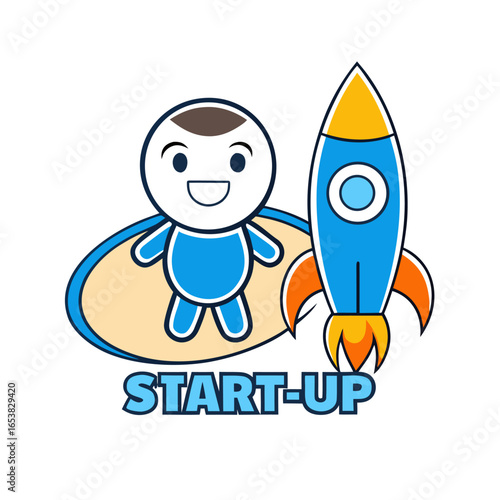 Dynamic entrepreneur launching a new startup business with a powerful rocket icon symbolizing rapid growth and innovation perfect for business and technology themes