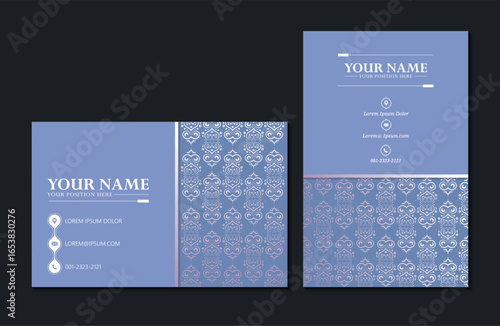 Elegant Ornamental Business Card Design Template with Lavender Color Scheme