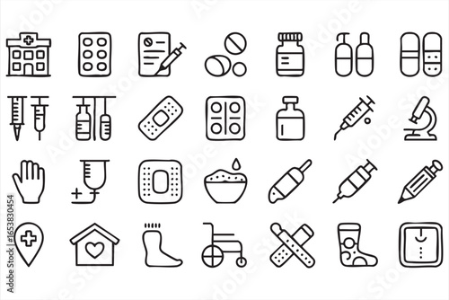 Medical and Healthcare Outline Icon Set for Hospitals and Clinics