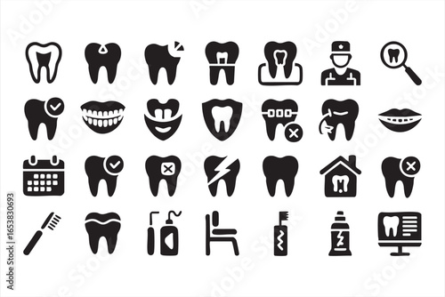 Dental and Oral Care Solid Icon Set for Dentist and Tooth Health