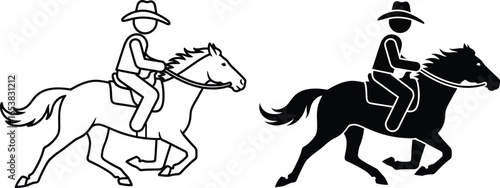 Vector illustration of cowboy riding horse silhouette outline