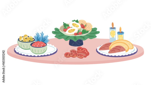 Delicious food platter with salad eggs meat and fruit for healthy eating and gourmet dining experience