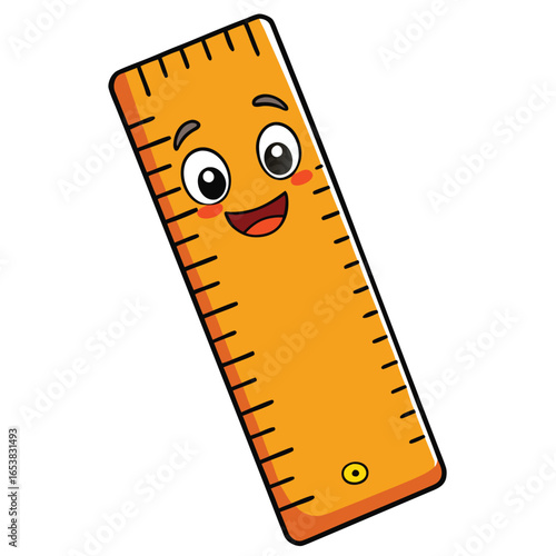 Smiling Ruler Cartoon Character Illustration on a Pure White Background
