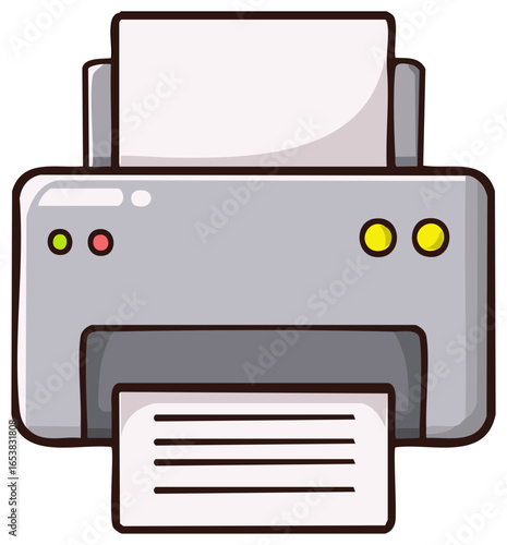 Cartoon Style Inkjet Printer Printing Documents on White Paper Cartoon Device