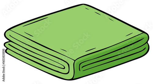 Cartoon style illustration of a folded green blanket with black outline