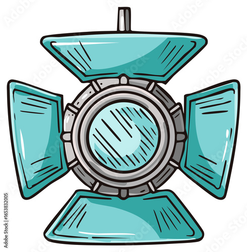 Illustration of a Theatrical Stage Light, Studio Floodlight in Teal and Silver
