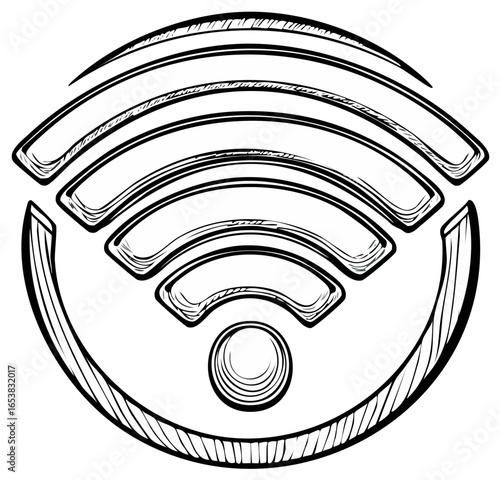 Hand drawn WiFi signal symbol with sketched arcs and a central circle