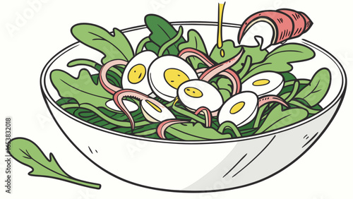 Delicious arugula salad with eggs and red onion recipe for healthy eating and balanced diet ideas