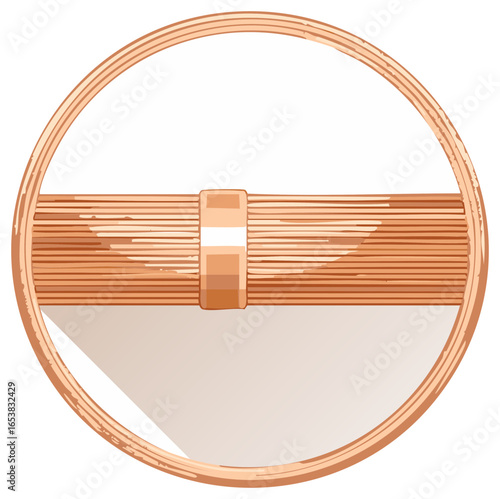 Round wooden basket with handle and contents inside