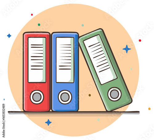 Colorful binders illustration with a minimalist office concept.