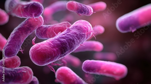 Colorful bacteria float in a simulated environment, showcasing their intricate structures and diverse shapes. This visual highlights the fascinating world of microorganisms.