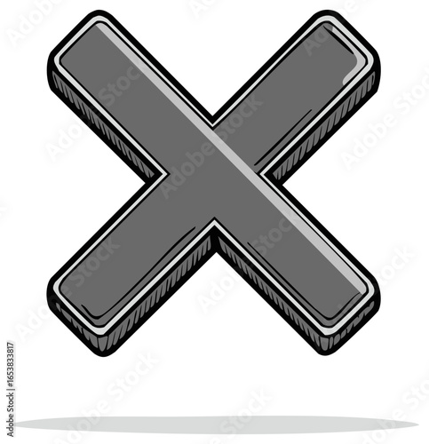 Gray Cross Symbol Illustration, Error or Remove Sign, Mathematics Operation Symbol with Drop Shadow