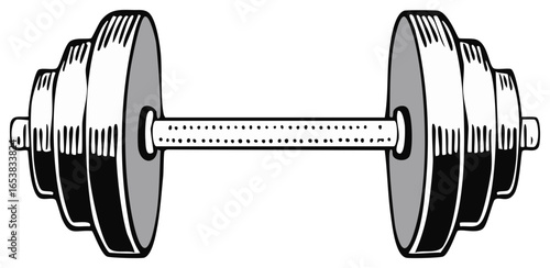 Stylized Barbell with Weight Plates Depicting Fitness and Strength Training