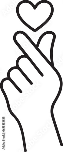  Love Symbol Hand Sign. Korean Finger Heart Outline Icon Design.  