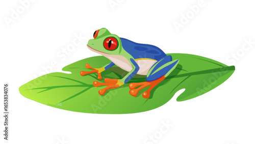 Red eyed tree frog vector illustration amphibian tropical rainforest animal wildlife nature exotic leaf art