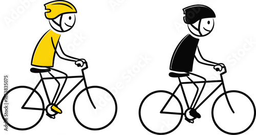 Stick figure cyclist riding bike with helmet vector graphic