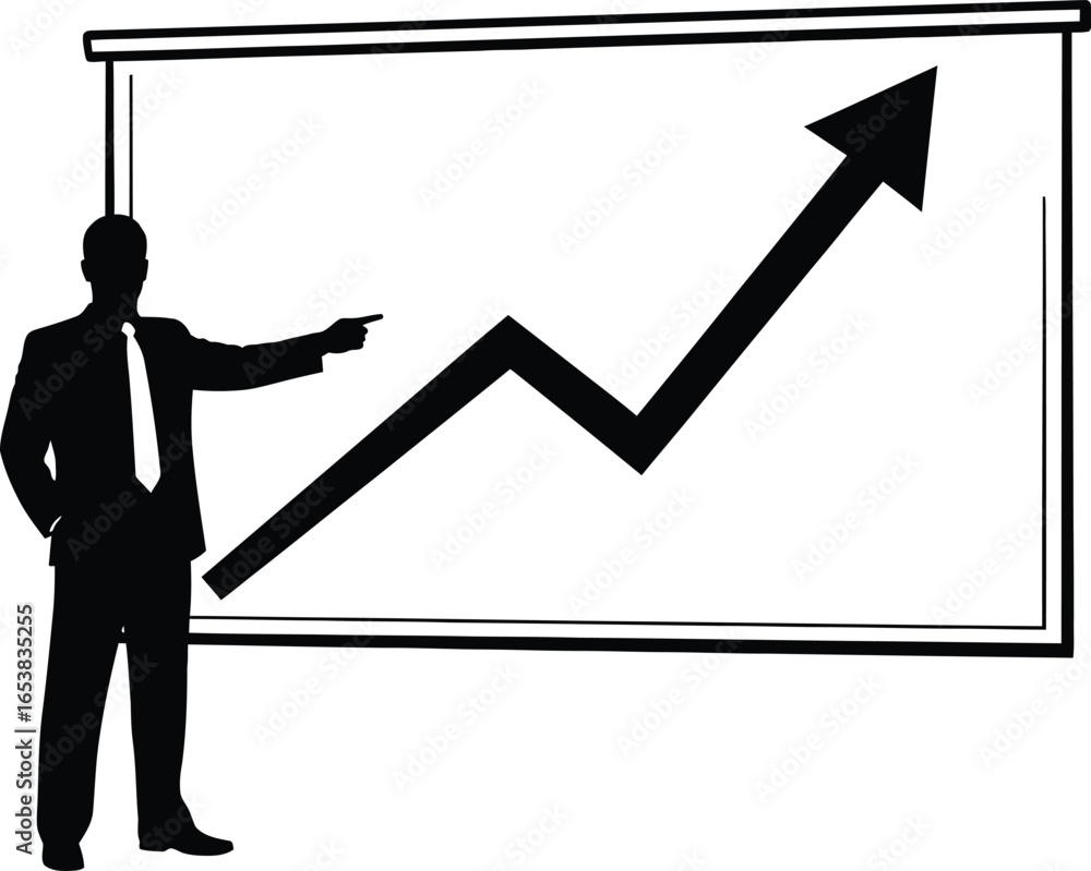 Fototapeta premium A businessman is presenting a growth chart on a projector screen isolated on white background