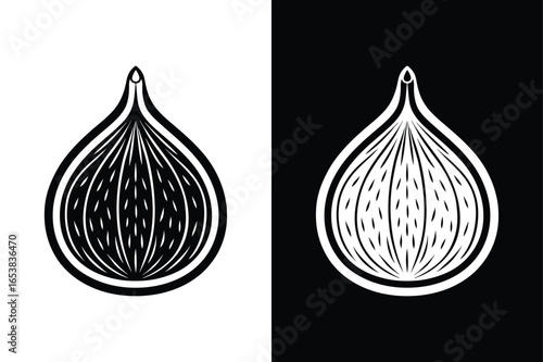 Fig Fruit Icon Silhouette. Simple Black and White Vector Design
