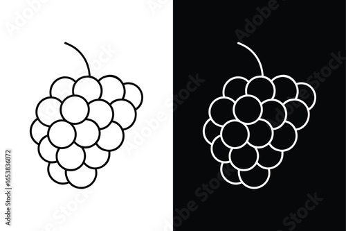 Grape Cluster with Leaf Icon. Simple Continuous Line Art Illustration