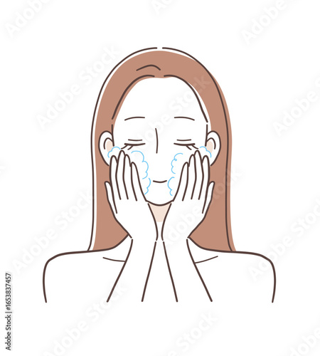 丁寧に洗顔をする女性のイラスト素材