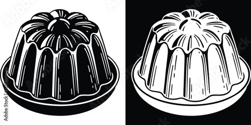 Delicious retro dessert jelly mold in black and white, a classic treat for any vintage themed project