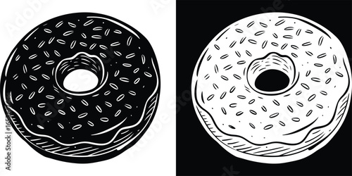 Delicious donuts in black and white, perfect for a tempting dessert or bakery design project today