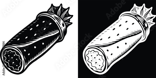 Bold cannoli illustration in black and white offers vintage charm for food lovers and Italian culture