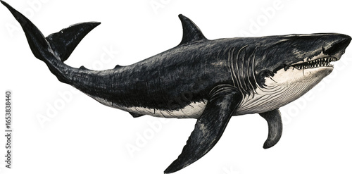 Realistic great white shark isolated on gray background