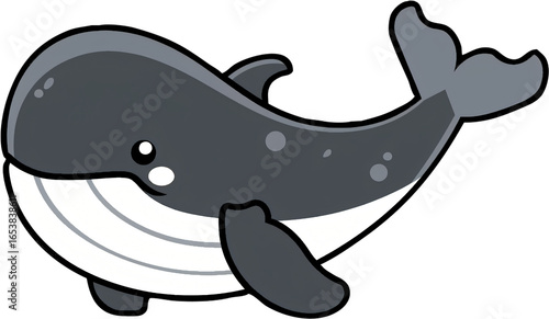 Cute cartoon whale illustration with smiling face and flippers