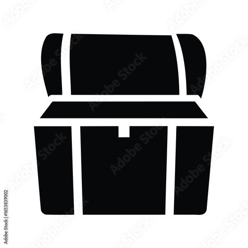 Treasure chest silhouette icon-Black silhouette vector of an open treasure chest. Minimalist design representing storage, valuables, wealth, pirate loot, adventure, or discovery