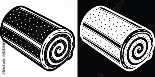 Delicious swiss roll dessert illustration perfect for vintage bakeries or charming cafe menus