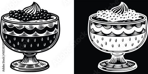 Elegant dessert illustration with caviar and cream, perfect for menu design or bakery promotion