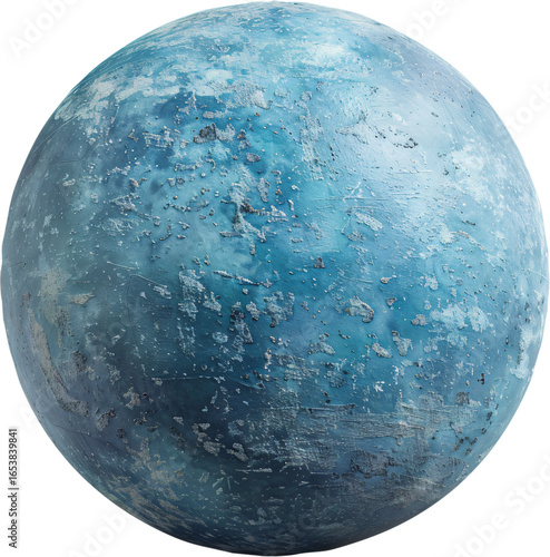 Digitally rendered blue planet with texture on gray background