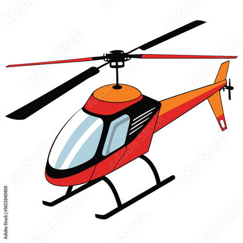 Red and Orange Helicopter Illustration Isolated on a Pure White Background