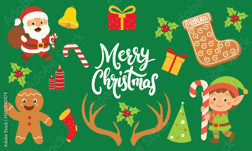 Festive Christmas Collection with Santa, Elf, and Holiday Decorations