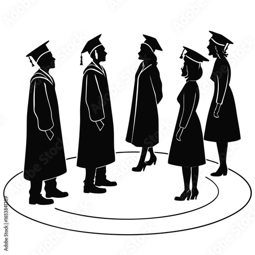 Diverse graduates in academic regalia graduation caps