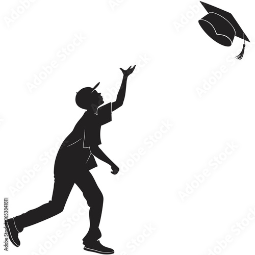 Silhouette of person throwing graduation cap in air
