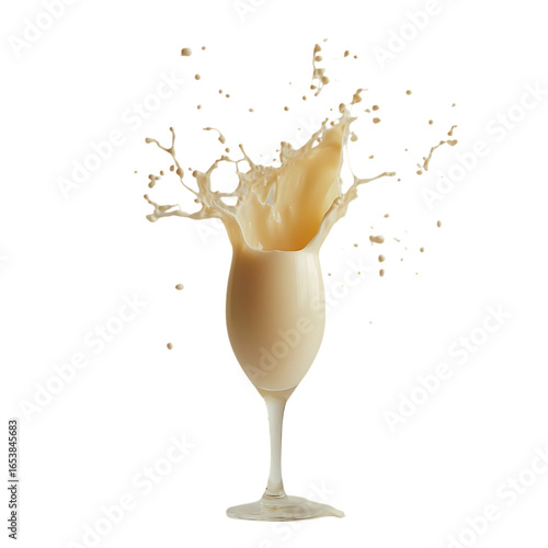Glass of milk with a dramatic splash Png