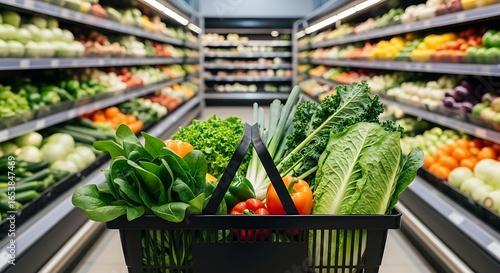 Sayur sayuran segar di keranjang toko grosir