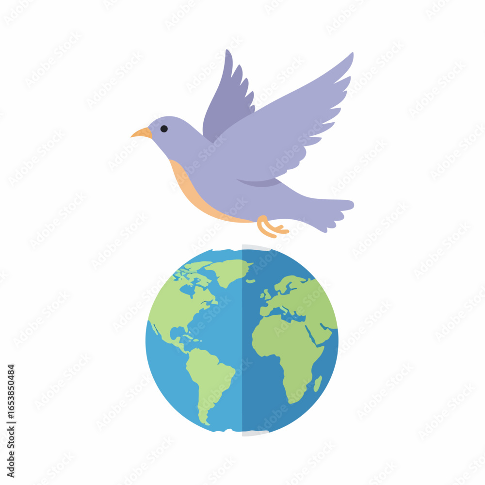 Obraz premium A gentle lavender bird gracefully flies above a vibrant Earth.