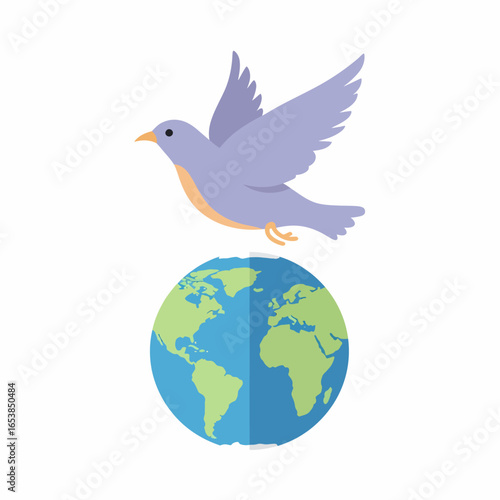 A gentle lavender bird gracefully flies above a vibrant Earth.